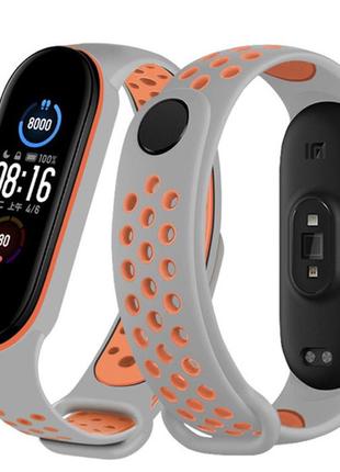 Браслет/ремінець для фітнес-трекер смарт-годинників mi band 5 сірий з жовтогарячим