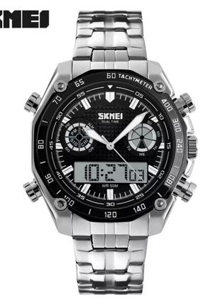 Чоловічий металевий годинник skmei 1204 silver_black