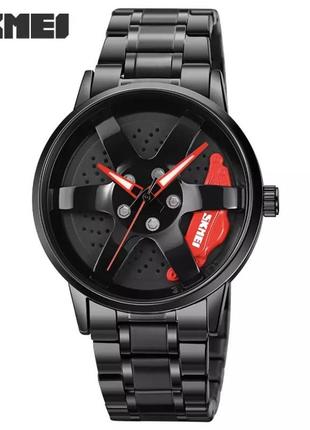 Часы мужские металлические skmei 1824 черные с красным1 фото