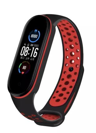 Браслет/ремінець для фітнес-трекер смарт-годинника mi band 5 чорний з червоним2 фото