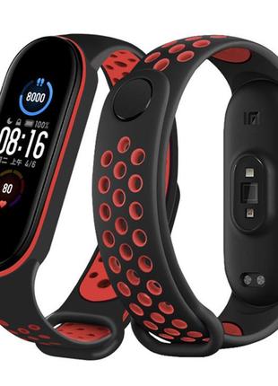 Браслет/ремінець для фітнес-трекер смарт-годинника mi band 5 чорний з червоним