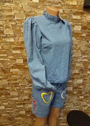 Джинсова блуза,топ,кроп топ,об'ємний рукав,джинсова сорочка,рубашка,блискавка на спинці, primark3 фото