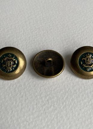 Пуговица костюмная герб зеленая емаль на ножке бронза 20мм метал