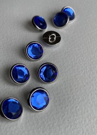 Пуговица блузочная кристал на ножке синяя 13мм пластик-метал1 фото