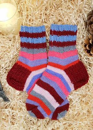 Шкарпетки дитячі шерстяні смугасті (18,5 см) handmade