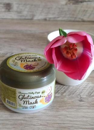 Нічна крем-маска з муцином равлика elizavecca milky piggy glutinous mask 80% snail cream 100 г7 фото