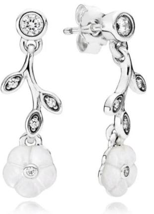 Серебрянные серьги цветы пандора серебро 925 pandora сережки