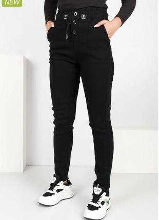 Черные джинсы на байке, джинсы с начесом, джеггинсы на байке, джеггинсы с начесом 46-543 фото