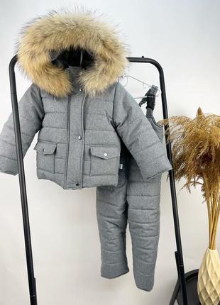 Зимовий комплект з хутром єнота на флісі  до -30 морозу