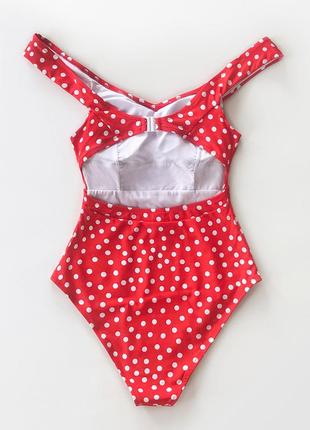 Жіночий закритий стильний купальник cupshe у вінтажному стилі з відкритою спиною, червоний в білий горошок, розмір l6 фото