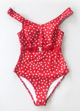 Жіночий закритий стильний купальник cupshe у вінтажному стилі з відкритою спиною, червоний в білий горошок, розмір l5 фото