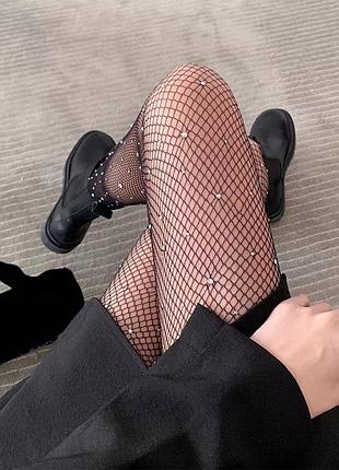 Черные колготы в сетку со стразами s/l