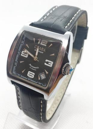 Механічні наручні годинники слава, срібло з чорним циферблатом ( код: ibw585sb )