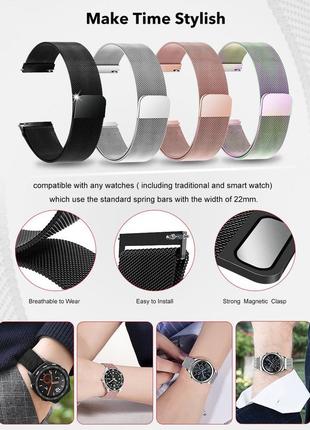 Металлический ремешок браслет для часов миланская петля smart watch 18 мм черный. ремінець для годинника 18mm4 фото
