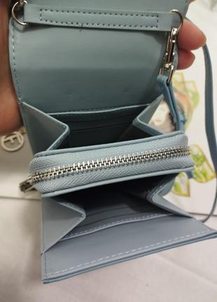 Маленькая сумка кошелек голубая кожзам мессенджер на длинном ремешке органайзер5 фото