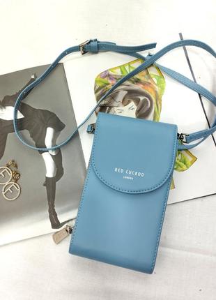 Маленькая сумка кошелек голубая кожзам мессенджер на длинном ремешке органайзер3 фото