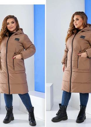 Зимове стьогане пальто з капюшоном та кишенями жіноче