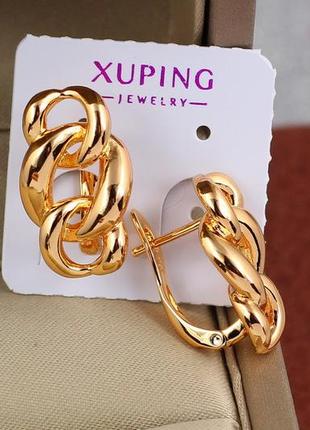 Серьги xuping jewelry три овальных звена 1,9 см золотистые3 фото