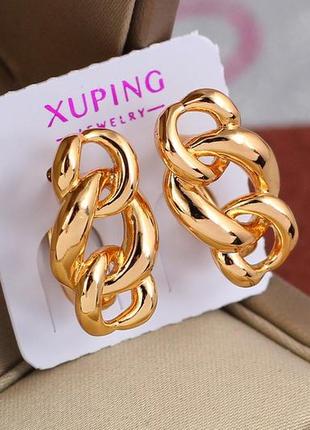Серьги xuping jewelry три овальных звена 1,9 см золотистые2 фото