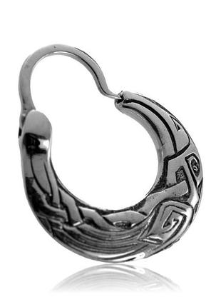 Маленька срібна козацька сережка "ворон" — чоловіча сережка-оберіг