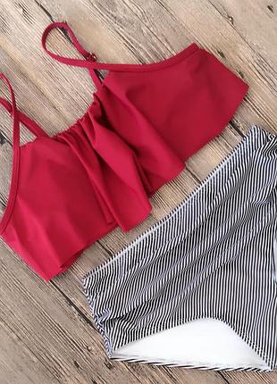 Женский купальник с воланом высокая талия