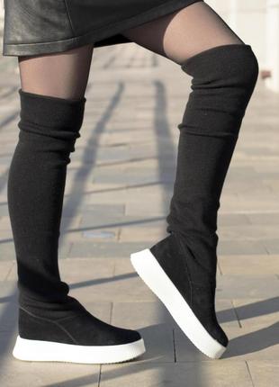 Сапоги чулки женские демисезонные на низком ходу замша трикотаж sock-20202 фото