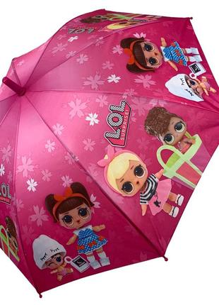 Детский зонт-трость полуавтомат розовый с цветочками "lol" от flagman n147-6