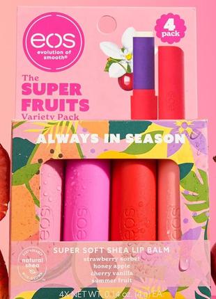 Набор бальзамов для губ eos super soft shea 4-pack lip balms super fruits 4 х 4 г2 фото