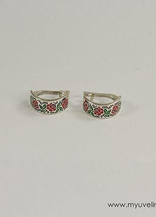 Серьги вышиванка с розой и эмалью из серебра 925 пробы, магазин myuvelir 5