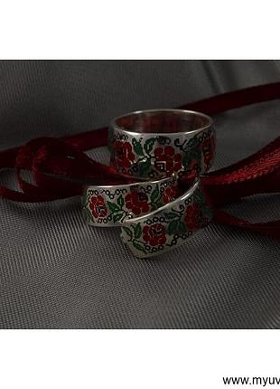 Серьги вышиванка с розой и эмалью из серебра 925 пробы, магазин myuvelir 8