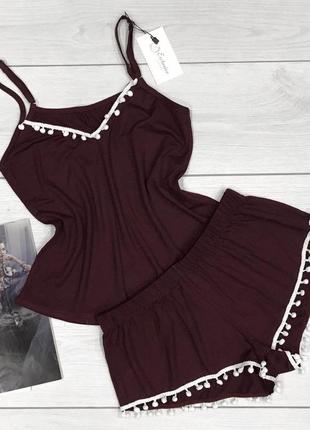 Выбор цвета женская пижама майка и шорты софт трикотаж с помпонами2 фото