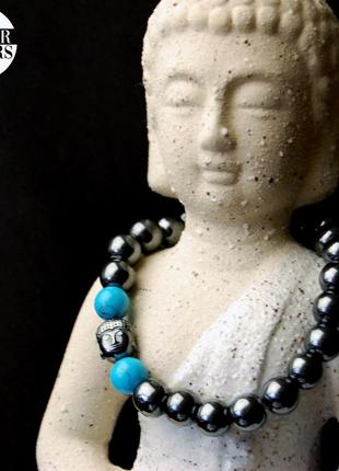 Будда браслет из гематита и бирюзы