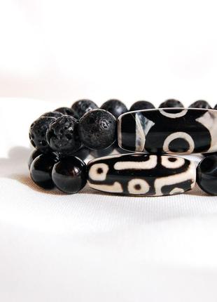Браслет из лавы с бусиной дзи 3 глаза