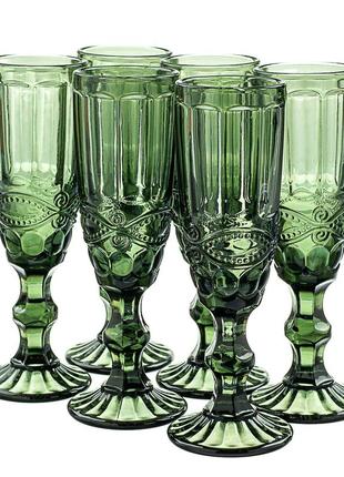 Зелені кольорові келихи для шампанського набір 6 шт*150 мл: