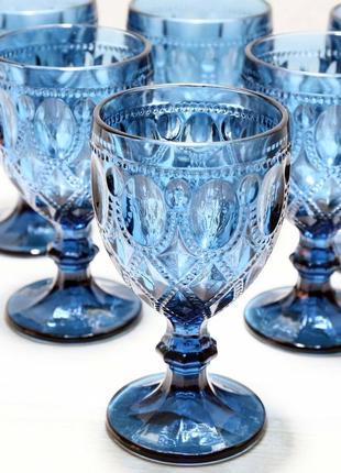 Набор бокалов 581-070 из синего цветного стекла 300 мл: