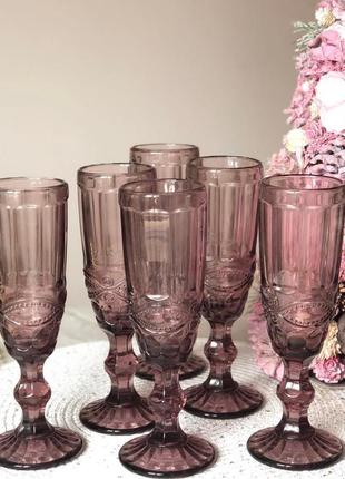 Розовые бокалы для шампанского из цветного стекла набор 6 шт*150 мл: