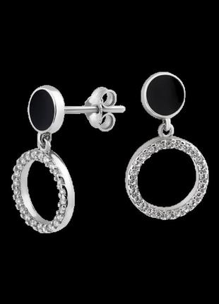 Серебряные серьги пусеты день-ночь