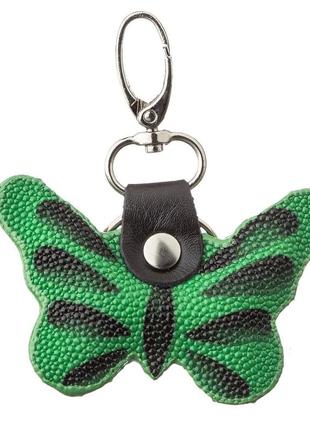 Брелок сувенир бабочка stingray leather 18539 из натуральной кожи морского ската зеленый1 фото