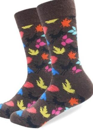 Шкарпетки friendly socks коричневі з осіннім принтом. артикул: 27-0026