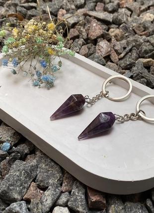 Брелок-оберег маятник із аметисту, натуральний камінь для ключів і сумок, маятник-шестигранник на подарунок