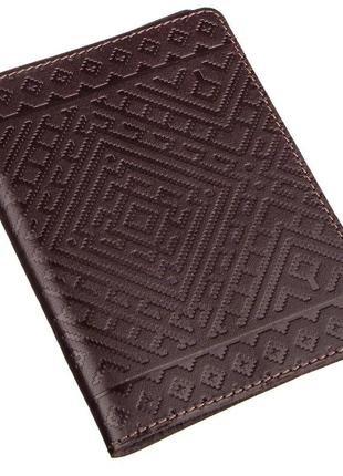 Шкіряна обкладинка на паспорт з ромбами shvigel 13974 коричнева1 фото