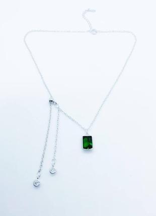 Набор украшений изумруд, браслет+подвеска-чокер с камнем зеленого цвета, серебряное покрытие 925 пробы9 фото