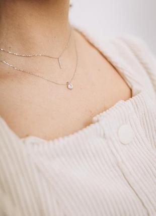 Двойная цепочка серебряная бузинная палочка и воскрешающий камень, серебро 925 пробы, длина 40+4 см