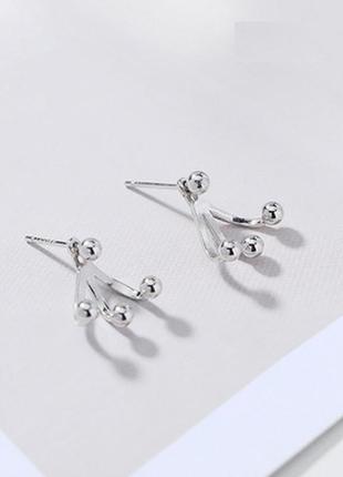 Серьги-джекеты тройные по мочке уха в стиле минимализм,сережки-гвоздики,серебряное покрытие 925 пробы, 11*10мм3 фото