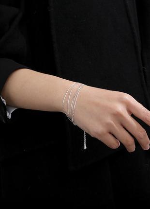 Браслет многослойный из 5 цепочек-жгутиков, браслетик минимализм, серебряное покрытие 925 пробы, длина 17+3 см