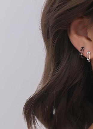 Серьги-кольца маленькие булавки, сережки минимализм 13 мм, родий или черный цвет,серебряное покрытие 925 пробы