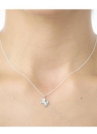 Ланцюжок з кулоном єдиноріг, казкова підвіска, срібне покриття 925 проби, довжина 40+5 см