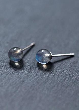 Серьги серебряные с лунным камнем, маленькие сережки гвоздики с камнем, серебро 925 пробы1 фото