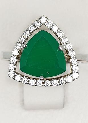 Перстень срібне з зеленим агатом 17,5 3,34