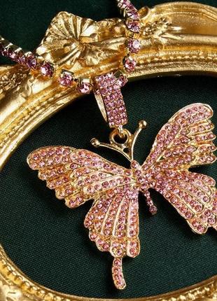 Шикарне кольє з кулоном у формі метелика з кристалами2 фото